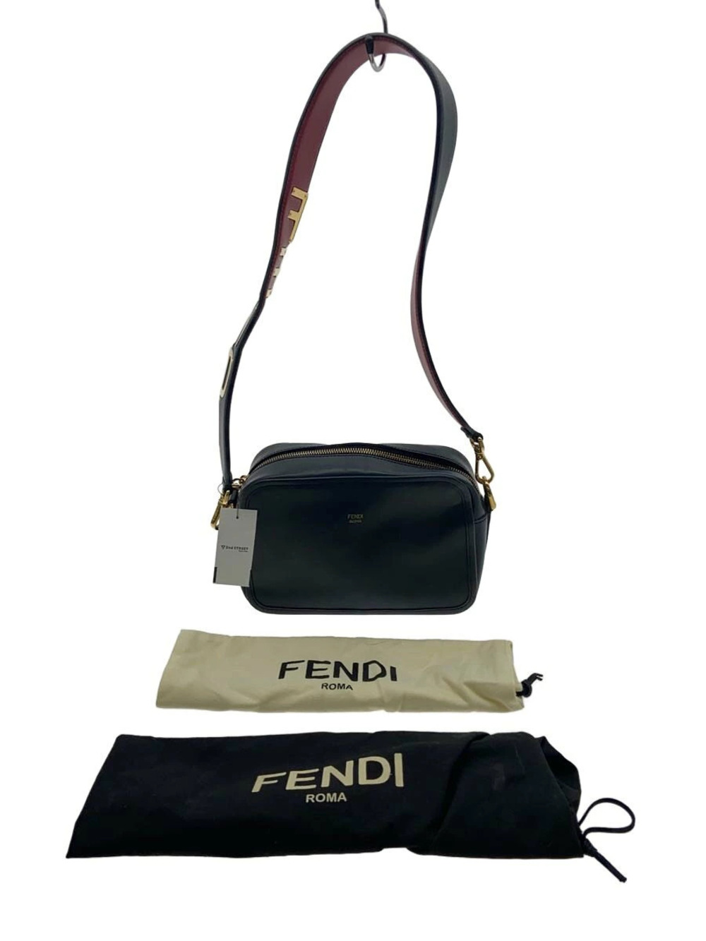 Fendi Cam Camera Shoulder Bag Leather Navy Blue